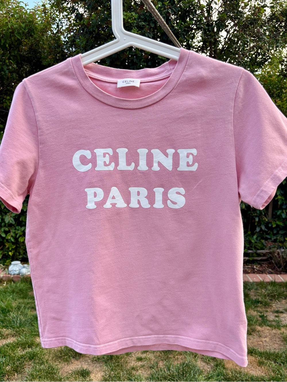 Celine Pink 'CELINE PARIS' Short Sleeve Logo Tee